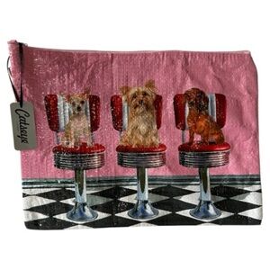 Pink Catseye London Dog Print zipper cosmetic bag